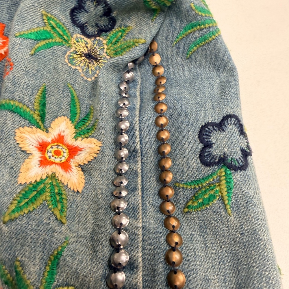 Aratta Women's Embroidered Denim Jacket - Blue and Multicolor - Picture 9 of 16